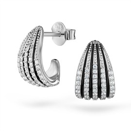 Schöner-SD 925 Silver Stud Earrings with Cubic Zirconia Crystal and Black Stripe Pattern, Silver