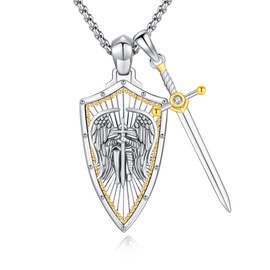 YueYuan Archangel Michael Pendant 925 Sterling Silver St Michael Chain Holy Necklace Religious Jewellery Gifts for Men Father's Day, Sterling Silver, No Gemstone