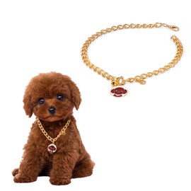 HOWWFALY Dog Collar and Cat Chain Necklace Stainless Steel Adjustable 18K Gold Heart-Shaped Necklace for Small Pets Cats Kitten Puppy (Gold, 9.85)