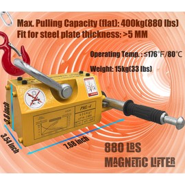 IntXanth Magnetic Lifter, 880lbs/400kg Pulling Capacity, Neodymium & Steel, Permanent Lift Magnets with Release, Plate Magnets for Lifting Steel Sheets, Blocks, Rod