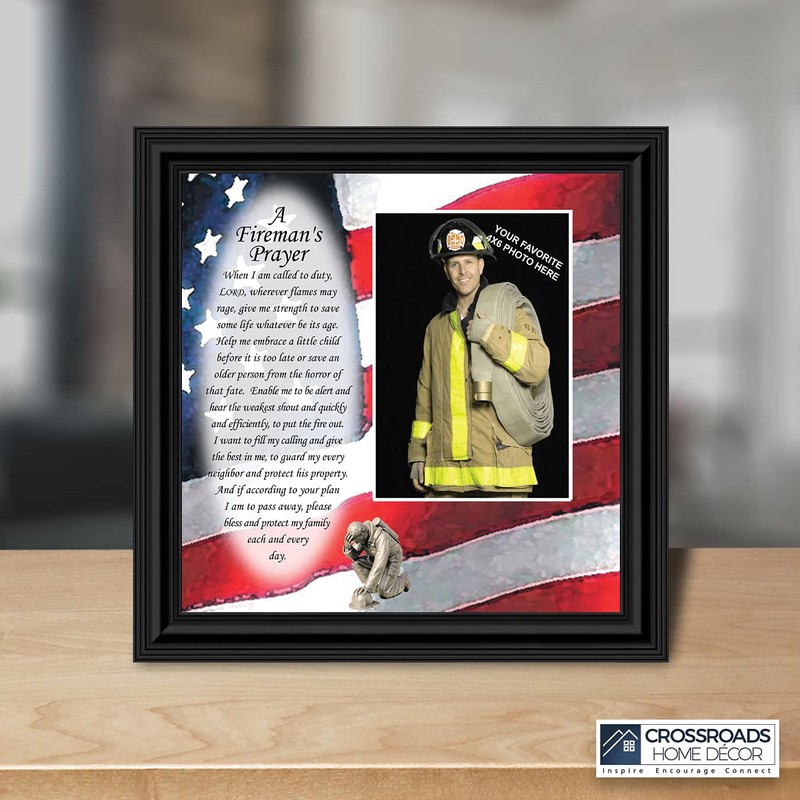 Crossroads Home Décor Fireman’s Prayer Picture Frame, Firefighter Graduation Present,