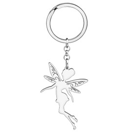 HUAGEO Stainless Steel Anime Butterfly Fairy Keychain Charms Gifts For Women Wallet Car Handbags Key Rings Novelty Jewellery (Silver)