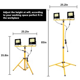 24000 Lumen LED Work Lights with Stand, Floodlight Work Light 2 Adjustable Head Work Light with 16FT IP67 aterproof Tripod Work Light Stand with Individual Switch for Construction Lighting