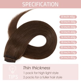 Silk-co Hair Extensions Clip in Hair Extensions Real Human Hair 14inch 8PCS Hair Pieces 100% Real Remy Straight Hair Extension 60g -Basic Thickness-Thin Weft #04 Medium Brown