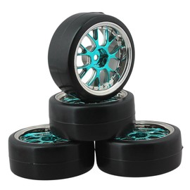 Mxfans 4pcs Blue Smooth Hard Drift Tires Y-Chrome Wheels for RC1:10 On-Road Racing Car & Drift RC Wheels