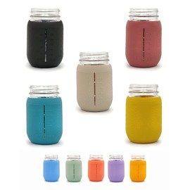 minliving Silicone Mason Jar Sleeves Autumn Winter Set | Anti-Slip Protectors for Regular Mouth 16oz Jelly Canning Jars | Cup Holders with Measurement Markings | Dishwasher Safe Jar Jackets - 5 Pack