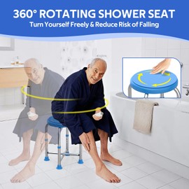 Meday Swivel Shower Chair for Inside Shower - 360 Degree Rotating Shower Seat with Reinforced Crossbar Supports 420 lb - Adjustable & Non-Slip Small Shower Stool for Senior Elderly Disabled Pregnant