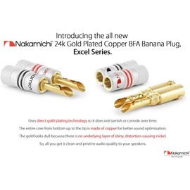 Nakamichi Excel Series 24k Gold Plated BFA Banana Plug 12-18 AWG Gauge Size 4mm for Speakers Amplifier Hi-Fi AV Stereo Home Theatre Audio Wire Cable Screw Connector, 10 Pcs (5-Pairs)
