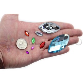 Allstarco 62x30mm Purple Violet H132 Large Flat Back Navette Acrylic Rhinestones Large Cosplay Gems Marquise Embelishments DIY Crafts - 2 Pieces