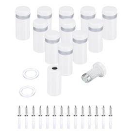 sourcing map 12 Pcs 1/2" x 1-1/5" Standoff Screws Stainless Steel Wall Mount Sign Mounting Hardware Kit with 14pcs Screws for Hanging Acrylic Glass Signs Advertising Boards, White