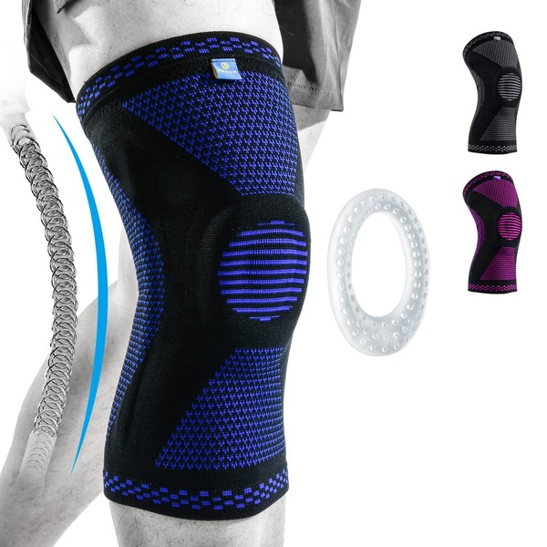 ABYON 1 Pack Knee Support for Men Women Meniscus Tear, Arthritis, Ligament Injury, ACL, MCL, Knee Support with Patella Gel Pads & Spring Side Stabilisers (Blue, XL)