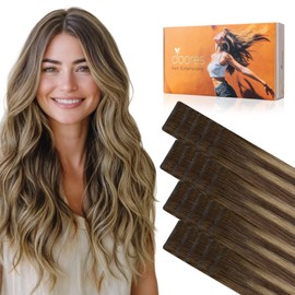 DOORES Invisi Edge Tape in Hair Extensions Human Hair, Chocolate Brown to Caramel Blonde, 10 Injection Tape-ins with 10 Injection Tape-ins, 50g, 14 Inch