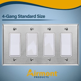 Stainless Steel Outlet Covers for Rocker Switches, 3-Gang Standard Size, 4.5'' x 6.38'', Light Switch Cover Plate, Metal Wall Plate Cover, Rockertive Outlet Covers, Screws Included