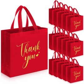 Sweetude 30 Pcs Thank You Gift Bags with Handles Bulk Reusable Goodie Bag Non Woven Foldable Bag for School Graduation Wedding Bridesmaid Gifts(Red, 11 x 12 x 5 Inch)