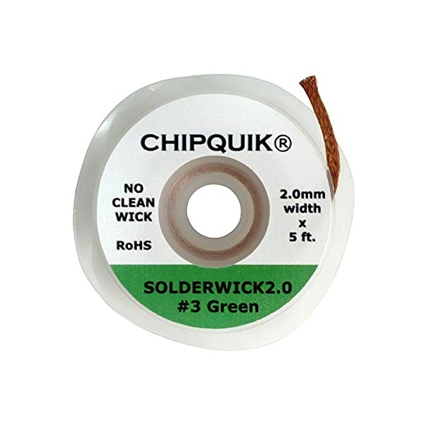 (QTY 4) Chip Quik SOLDERWICK2.0 2.0mm Solder Wick (#3 Green)