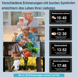 WallarGe Digital Dementia Watch Large Display for Seniors, Plug in Electric Date Day of the Week Calendar Clock 20 Reminders 3 Ringtones 10 Levels Volume Auto DST (7 Inches, Black)