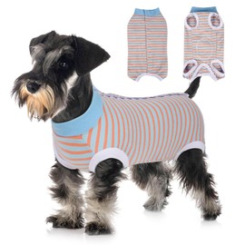 Khatibb Dog Surgical Recovery Suit Soft Breathable Dog Bodysuit E-Collar & Cone Alternative Surgical Suit, Dog Stripe Onesie Anti Licking Wounds Spay Suits for Male and Female