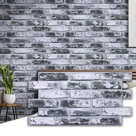 Commomy Faux Brick 3D Wall Panels - 12 pcs of 22.8" x 11.8" Thin & UrltraLight Peel and Stick Tile Whitewash Brick Tiles Printable for Kitchen, Bedroom,Living Room,TV Background,RV（Covers 22.48 sq.ft）