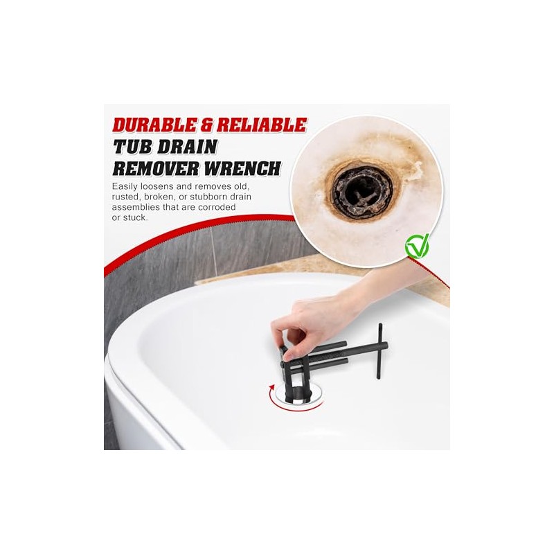 Adjustable T Handle Tub Drain Wrench Strong Grip for 0.7-3.7