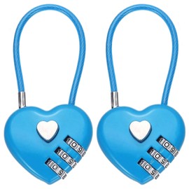 3 Digit Cable Combination Lock, 2 Pcs Heart Shape Cable Lock with Combination 4.3" Steel Rope for Gym Bikes Cabinets Wardrobes Small Fences, Blue