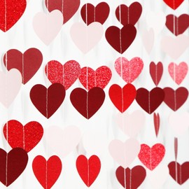 2 Pieces 26 ft Heart Dots Garlands Glitter Paper Garland Hanging Streamer Backdrop Decor Heart Dot Streamer for Birthday Party Decorations Wedding Graduation New Years Supplies Red