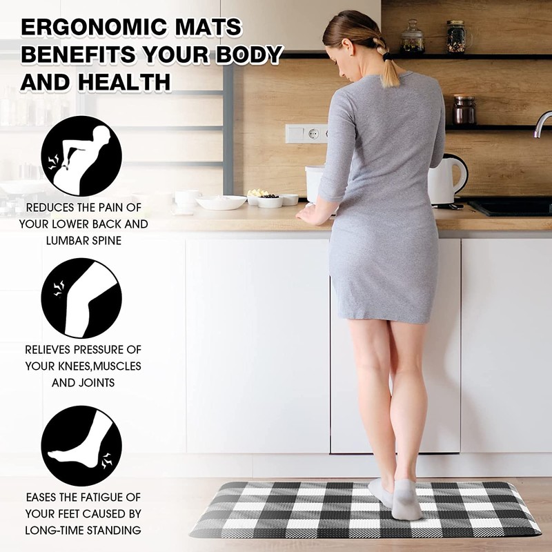 MAYHMYO Anti Fatigue Kitchen Rug Kitchen Floor Mat Cushioned Black