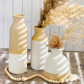 Modern Farmhouse Vases (Set of 3) - Boho Vases for Pampas Grass, Eucalyptus, Dry Flowers & Plants | Shelf Decoration, Mantel Decor, Table Centerpiece White