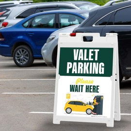 Valet Parking Please Wait Here With Car Graphic Sidewalk Sign Kit, 18x24 Inches, Portable A Frame, Made in USA by My Sign Center