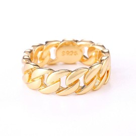 CUSIOALQQ Fashion Gold Band Vacuum Filled Simple Stackable Ring for Men, 925 Sterling Silver Chain Link Shaped Dainty Ring, Sturdy Link Chain Wedding Eternity Band Ring Minimalist Style Q