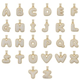 14K Gold Plated .925 Sterling Silver Bubble Letter CZ Pendant (A)
