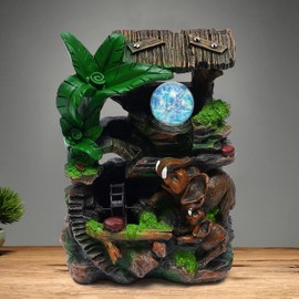 110V Indoor Rockery Water Fountain Tabletop Water Feature with LED Lamp & Crystal Ball, Resin Mini Rockery Indoor Feng Shui Waterfall Fountain for Living Room, Bedroom, Office, 20x15x26cm
