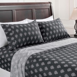 Chanasya Premium Small Damask Printed Victorian Patterned Queen Bed Sheet Set 4-Piece - 1 Flat 1 Fitted Sheet 2 Pillowcases - Ultra Soft Luxurious Microfiber Sheets - Blue