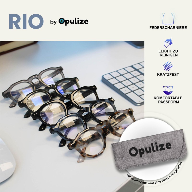 OPULIZE Rio B53-1 Glasses with Blue Light Filter - Flattened