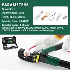 LFGUD 10T Hydraulic Crimping Tool 12 AWG to 2/0 AWG Battery Cable Crimper Tool Hydraulic Lug Crimper Electrical Terminal Wire Crimper with 9 Pairs of Dies Kit, Green