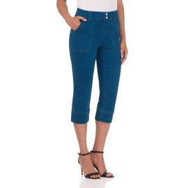 Rekucci Secret Figure Jean Capri de tela vaquera para mujer de ajuste fácil, Malibu Azul Sólido, 28