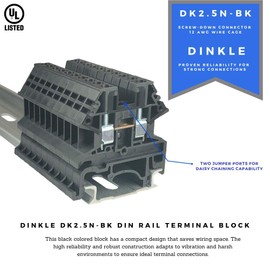 Dinkle Black DK2.5N-BK DIN Rail Terminal Block Screw Type UL 600V 20A 12-22AWG (1)