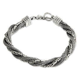 NOVICA Artisan Handmade Men's Sterling Silver Bracelet Indonesian No Stone Link Balinese Traditional [8.25 in L x 0.2 in W] ' Weave of Life'