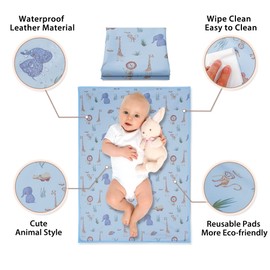 Vegan Leather Baby Changing Mat - Wipeable Portable Changing Pad, Foldable Travel Changing Mat for Baby, Newborns Toddlers Shower Gifts (Animal,20"*28")