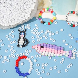 Dowsabel White Pony Beads Bulk 1000 Pcs 6x9mm, Large Hole Kandi Hair Beads for Braids Bracelets, DIY Friendship Bracelets Necklaces Jewelry Making, Kids & Students Crafts and Gifts