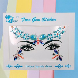 Topz Blue Necklace Face Gems Stickers Flower Butterfly Self Adhesive Rhinestone Face Jewels for Makeup Big gems Glitter Body Gems for Forehead