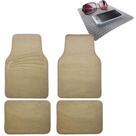TLH Premium Carpet Car Floor Mats Universal Fit with Heel Pad, Beige Color w/Gray Dash Pad