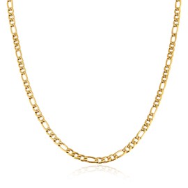 HZMAN 7mm Men Women 24K Real Gold Plated Figaro Chain Stainless Steel Chain Necklace Jewelry Gift 16"-30" (Gold,30in)
