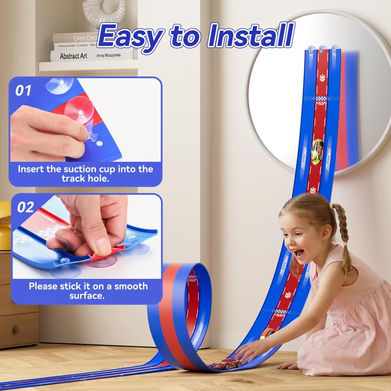 Oppvoci 3-Lane Flexible Race Track, Bendable Car Track Playset Toy