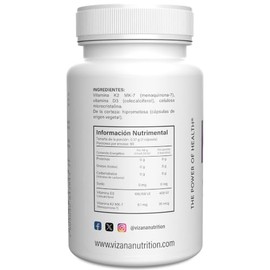 VIZANA NUTRITION | Vitamina K2-MK7 + D3 en Cápsulas HPMC Vegetarianas (90 Caps-370 mg)