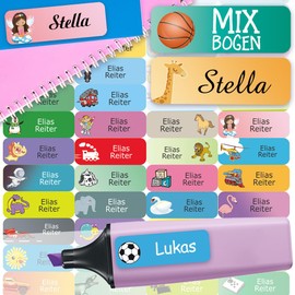Sunnywall® Customised Name Stickers - 4.8 x 1.6 cm - Pack of 60 - for School and Nursery Children - Choice of 38 Backgrounds