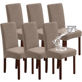 Genina 100% Waterproof Chair Covers for Dining Room Set of 6, Large Dining Room Chair Covers Protectors Stretch Kitchen Parson Chair Slipcovers for Home, Restaurant (Large, Leaves-Taupe)