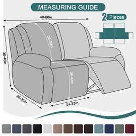Ruaozz Recliner Sofa Covers Recliner Chair Covers Loveseat Recliner Slipcovers with Pockets Washable Furniture Protector with Elastic Bottom (2 Seater, Dark Coffee)