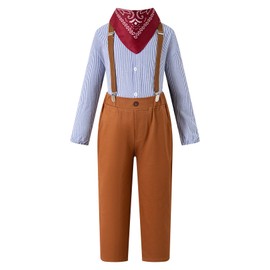 Okbebe Boys Pioneer Costume Kids Colonial Villager Costume (Blue,6-8Y)