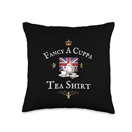 BRITISH FLAG, GREAT BRITAIN, UK UNITED KINGDOM, GB Fancy A Cuppa Tea, Funny British Proud UK Union Jack Flag Throw Pillow, 16x16, Multicolor