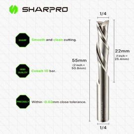 SHARPRO Downcut Spiral Router Bits 1/4 Inch Shank 1/4 Inch Cutting Dia. Solid Carbide Down Cut CNC Bits, Ideal for Wood Cutting, Slot Mortise, Engraving, Carving (5PCS)
